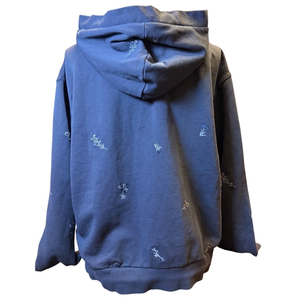 Driftwood Floral Embroidered Zip Hoodie Blue 100% Cotton Size L - Picture 3 of 15